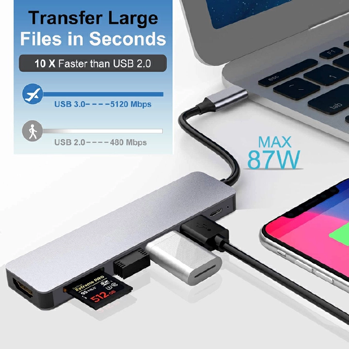 8/6/4in 1 USB HUBS Type-C Splitter To HDMI 4K Thunderbolt 3 Docking Station Laptop Adapter With PD SD TF RJ45 Card Reader PD Fast Charge for MacBook Laptop Computer
