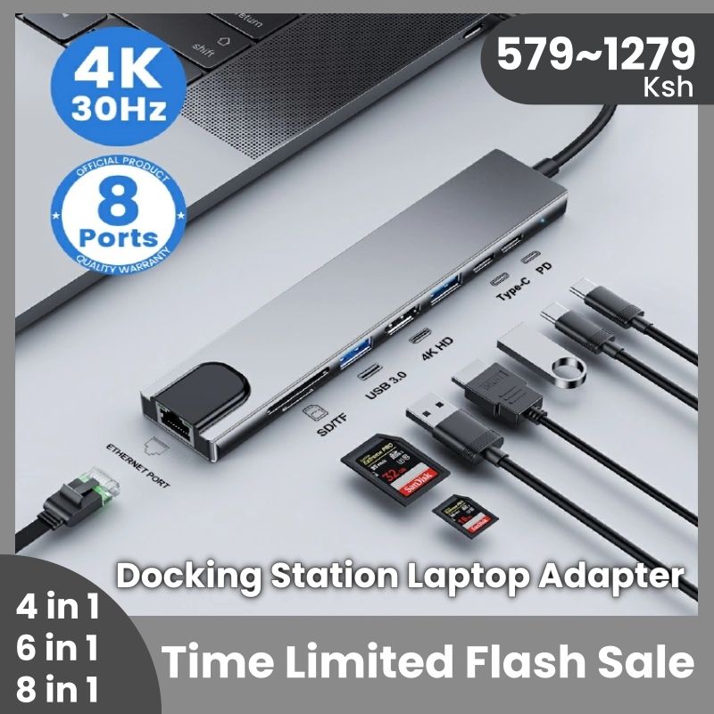 8/6/4in 1 USB HUBS Type-C Splitter To HDMI 4K Thunderbolt 3 Docking Station Laptop Adapter With PD SD TF RJ45 Card Reader PD Fast Charge for MacBook Laptop Computer