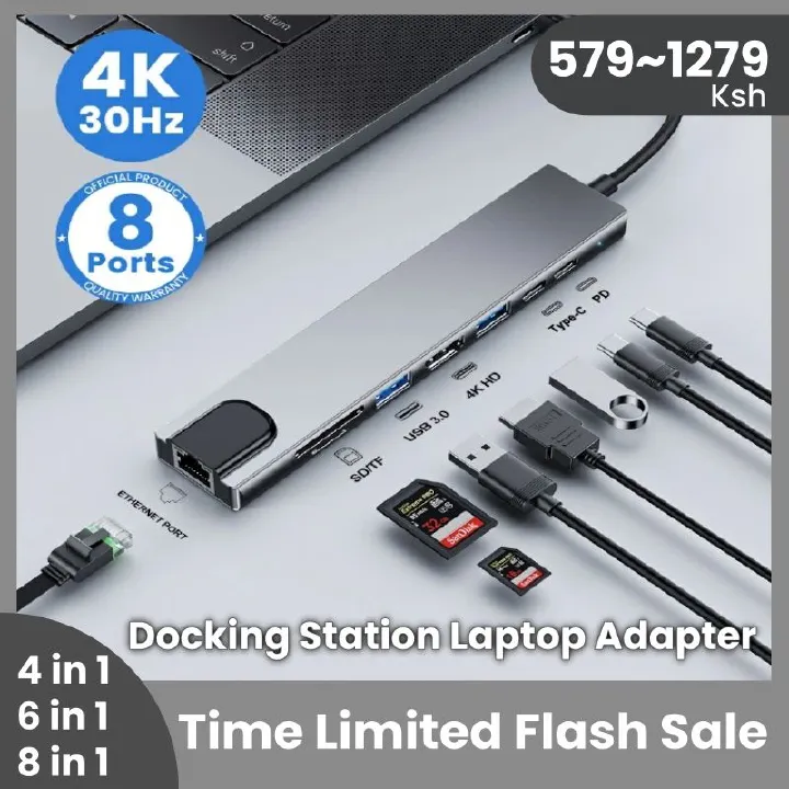 8/6/4in 1 USB HUBS Type-C Splitter To HDMI 4K Thunderbolt 3 Docking Station Laptop Adapter With PD SD TF RJ45 Card Reader PD Fast Charge for MacBook Laptop Computer