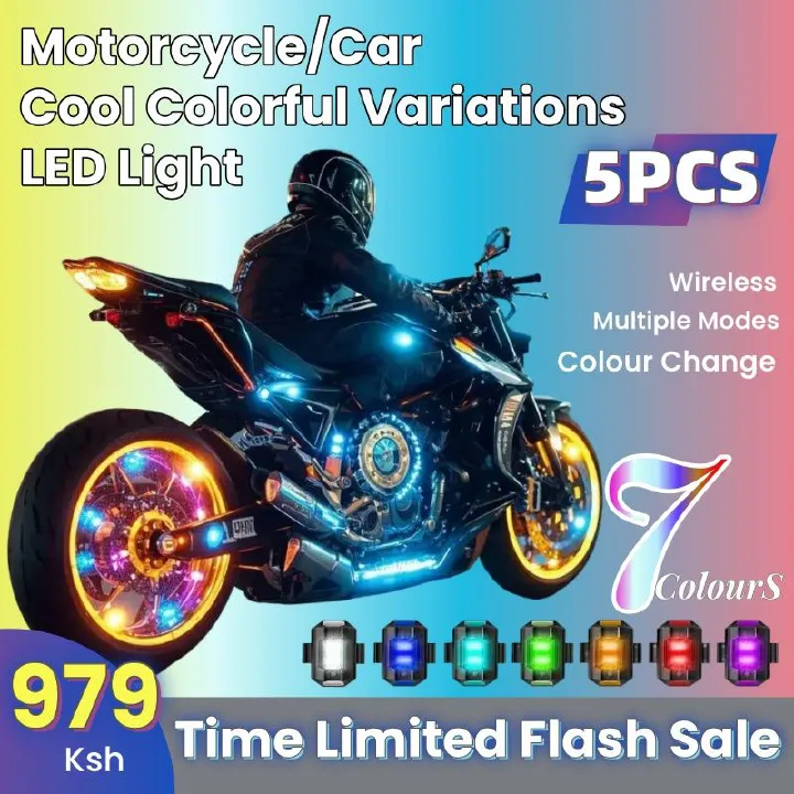 5PCS Motorcycle/Car/Bicycle Cool Colorful Variations LED Light，Mini Signal Light,Drone with Strobe Light,7 Colors Turn Signal Indicator,Anti-collision Warning Light