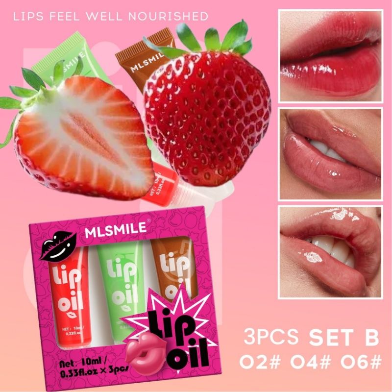 3PCS Strawberry Lip Oil, Glossy Lip Gloss, Fruity Flavors Lip Balm Hydrating Lip Glow Oil, No-sticky Gloss Lip Balm Lip Care, Lip Plumper Gloss, Longlasting Moisturizing Lip Oil C43TC3 B Sets