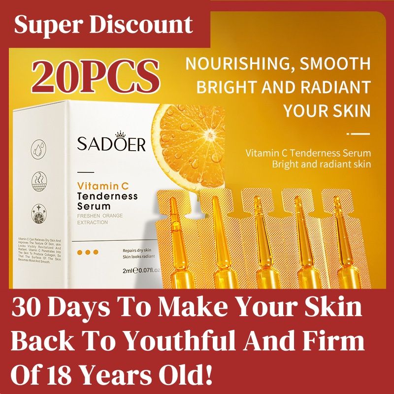 20pcs Vitamin C Serum-Sadoer Skin Care-Moisturize Hydrating Brightening Whitening Acne Treatment | Firming Anti-wrinkle Deeply Nourish Smooth Anti-dark Repair Skin | Salicylic Acid Niacinamide