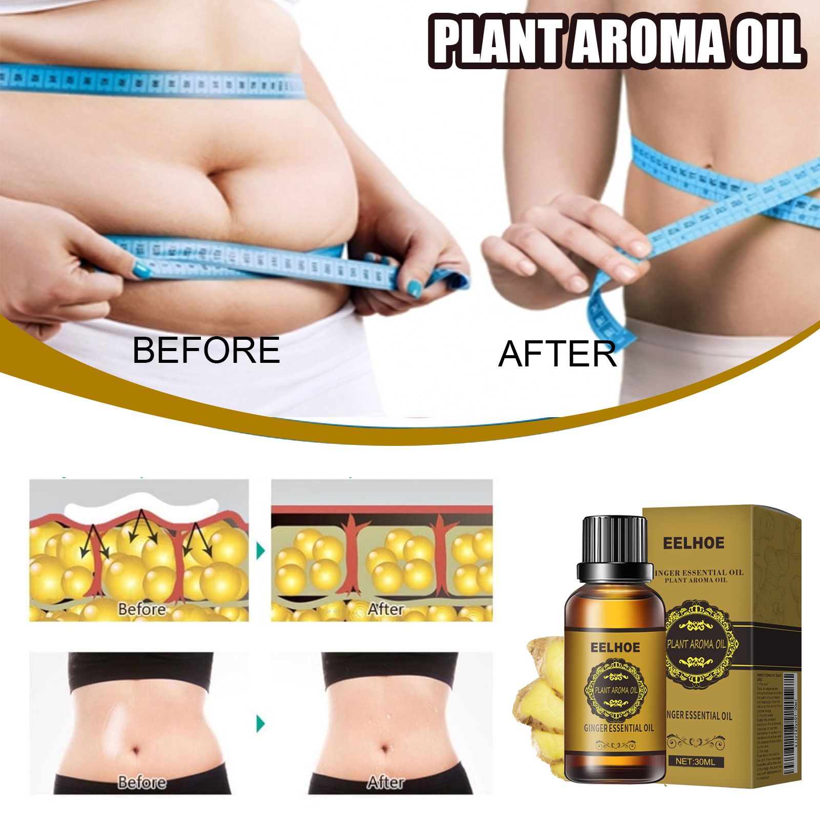 Ginger massage slimming essential oil, massage to burn subcutaneous fat, slimming weight loss, lose exercise excess flabby skin, keep the skin firm after slimming, healthy fat burning