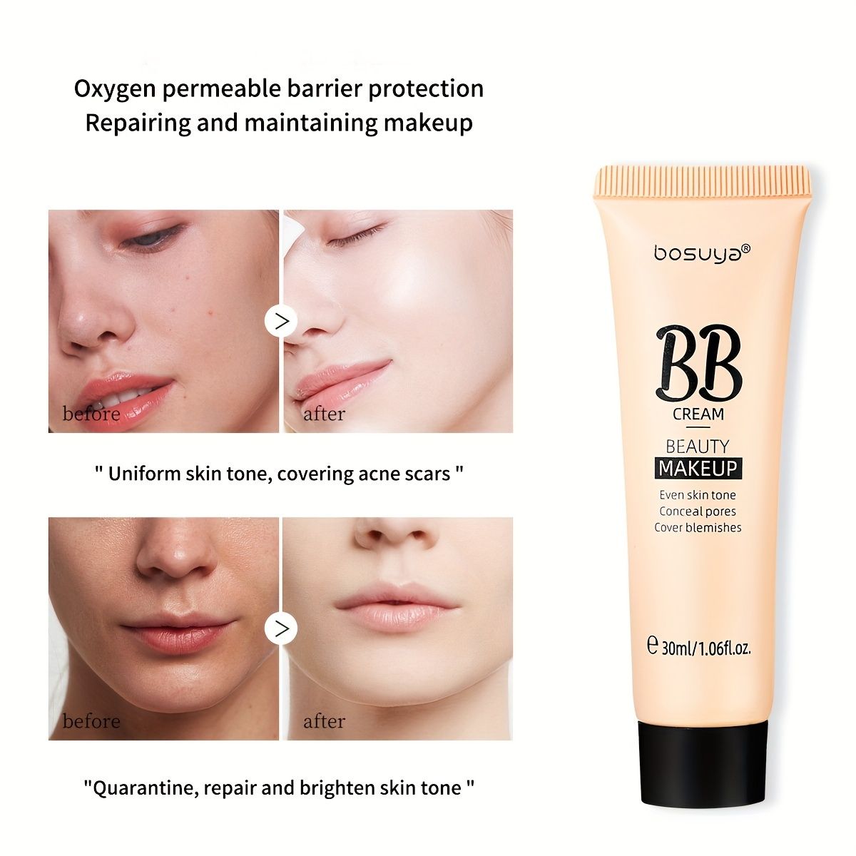 24H Flawless BB Cream-Natural Makeup Effect Sweat-Proof  Full Coverage Moisturizing Clear Uniform Color Brightening Water Concealer Durabledo Not Take Off Makeup Natural Beauty Smooth Lock Makeup