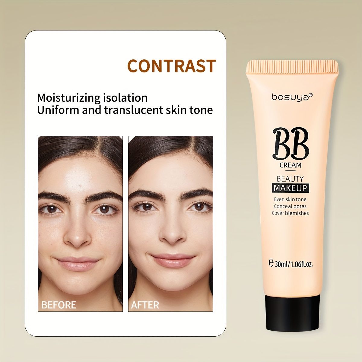 24H Flawless BB Cream-Natural Makeup Effect Sweat-Proof  Full Coverage Moisturizing Clear Uniform Color Brightening Water Concealer Durabledo Not Take Off Makeup Natural Beauty Smooth Lock Makeup