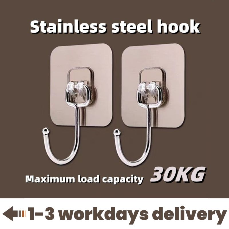 10pcs Large Ultra-strong Hook Set Load-bearing Hook Hanger Stainless Steel Solid Hook Bathroom Rust-proof Removable Wider Thicker Hooks Strong Self Adhesive Hooks Waterproof Hook Kitchen Hook