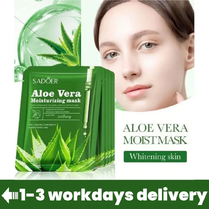 5pcs aloe vera face mask -sadoer skin care set natural plants - moisturize hydrating brightening whitening acne treatment | firming anti-wrinkle deeply nourish smooth anti-dark repair skin