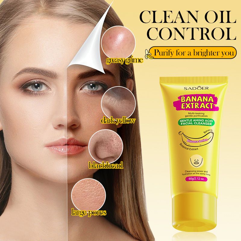2pcs SADOR Banana Face Wash Facial Cleanser Foam Facial cleanser Foam Cleanser Skin Care Face Cleanser Amino Acid Brightening Oil Control Deep Pore Cleanser Sensitive Skin Ph Balanced Natural Skincare