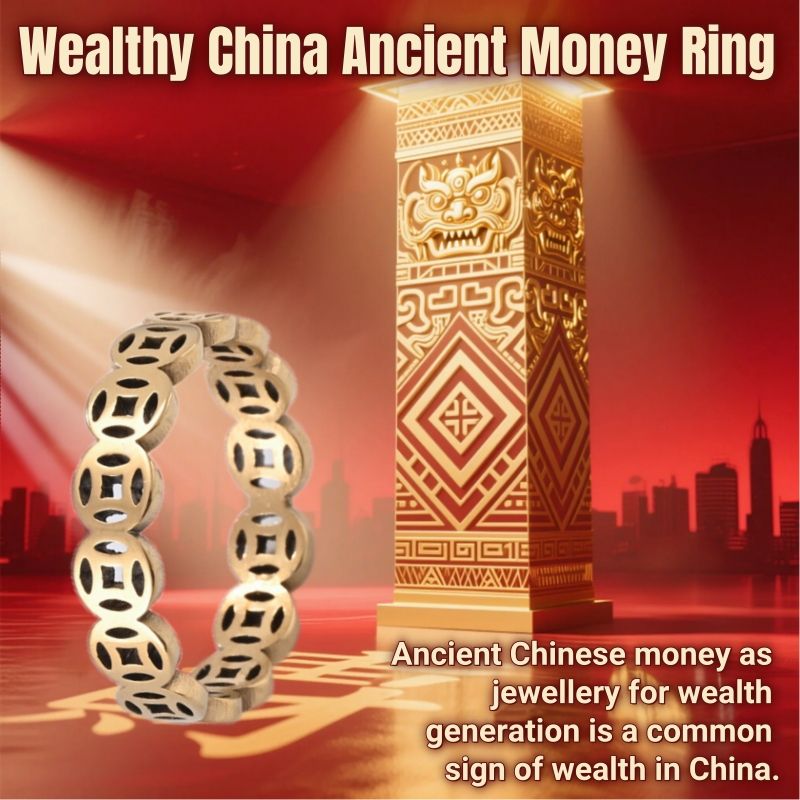 Chinese Ancient Coin Ring Lucky Coin Ring Wealth Attractor Ring Feng Shui Wealth Ring Talisman Good Fortune Abundance Symbol Luck Success Good Luck Amulet Wealth Manifestation Men Rings Women Rings