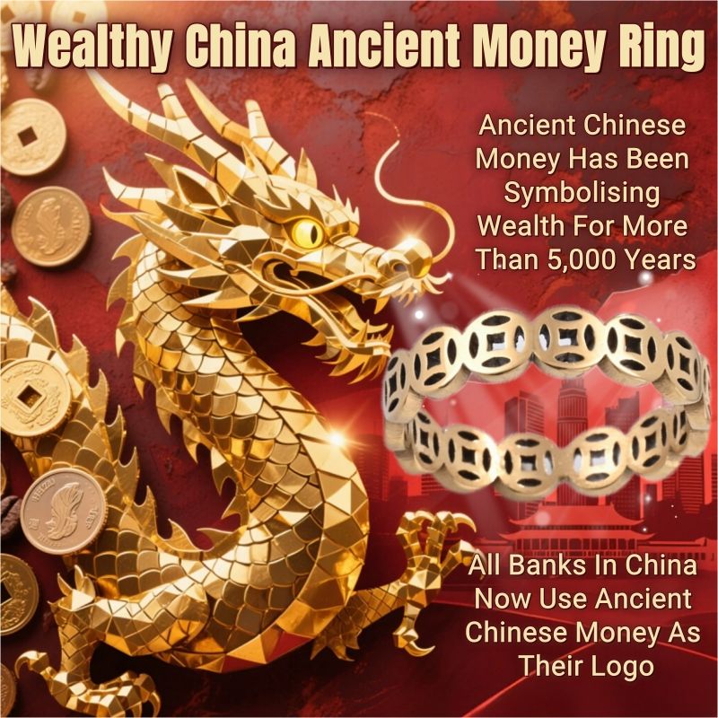 Chinese Ancient Coin Ring Lucky Coin Ring Wealth Attractor Ring Feng Shui Wealth Ring Talisman Good Fortune Abundance Symbol Luck Success Good Luck Amulet Wealth Manifestation Men Rings Women Rings