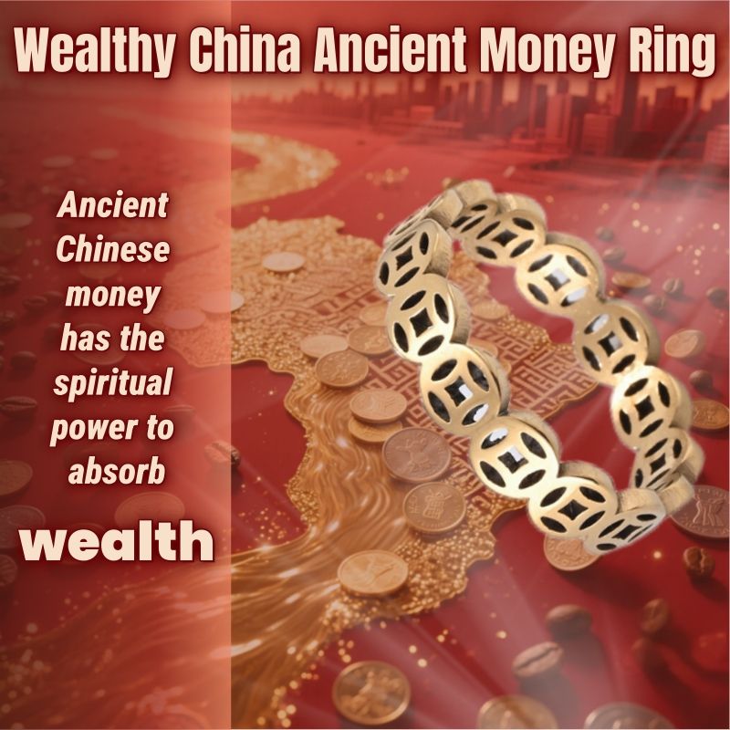 Chinese Ancient Coin Ring Lucky Coin Ring Wealth Attractor Ring Feng Shui Wealth Ring Talisman Good Fortune Abundance Symbol Luck Success Good Luck Amulet Wealth Manifestation Men Rings Women Rings