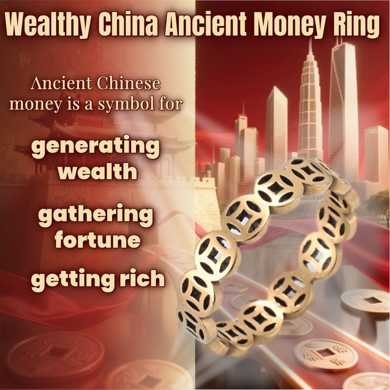 Chinese Ancient Coin Ring Lucky Coin Ring Wealth Attractor Ring Feng Shui Wealth Ring Talisman Good Fortune Abundance Symbol Luck Success Good Luck Amulet Wealth Manifestation Men Rings Women Rings