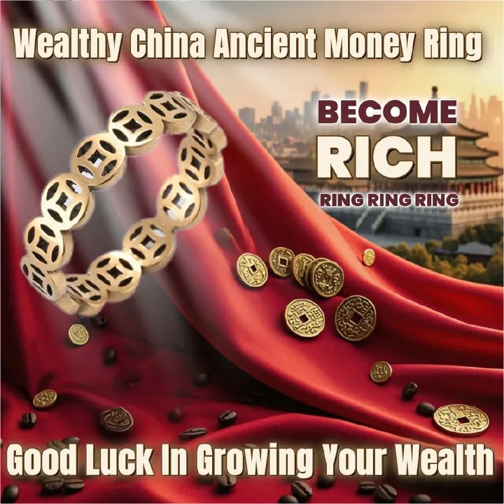 Chinese Ancient Coin Ring Lucky Coin Ring Wealth Attractor Ring Feng Shui Wealth Ring Talisman Good Fortune Abundance Symbol Luck Success Good Luck Amulet Wealth Manifestation Men Rings Women Rings