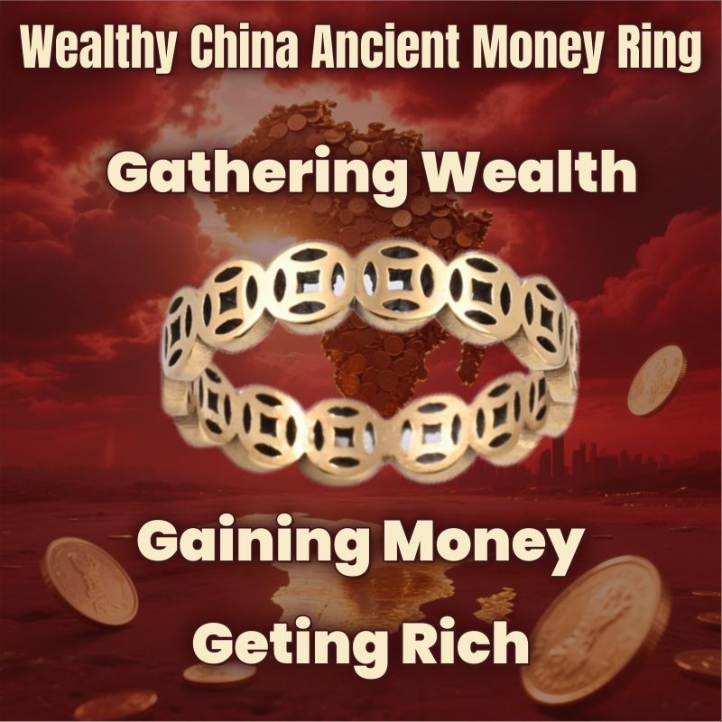 Chinese Ancient Coin Ring Lucky Coin Ring Wealth Attractor Ring Feng Shui Wealth Ring Talisman Good Fortune Abundance Symbol Luck Success Good Luck Amulet Wealth Manifestation Men Rings Women Rings