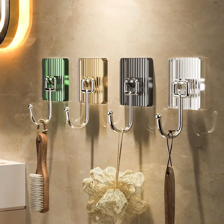 4pcs Luxury Crystal Hanging Acrylic Hook No Drill Bathroom Hook Waterproof Hook Adhesive Hook Home Decor Accessories Removable Stainless Steel Hook Kitchen Hook Bag Hat Clothes Hang Hook Tool Hook