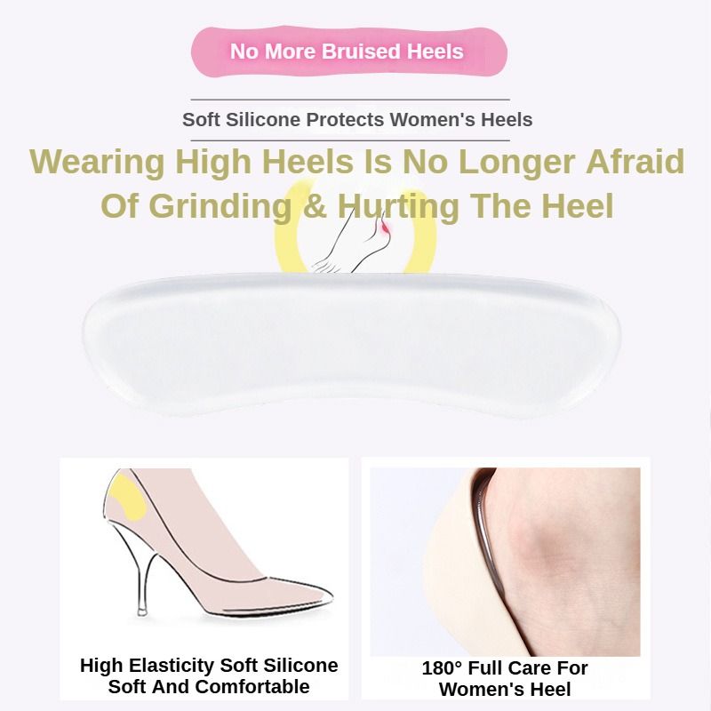 1pair Ultra-soft Silicone Heel Pads Foot Pads Heel Protector Stops Foot Heel Blisters Prevents Skin Rubbing Raw Reusable Cushion Long-lasting Foot Protection Heel Pain Women Shoe Adjust Shoe Size