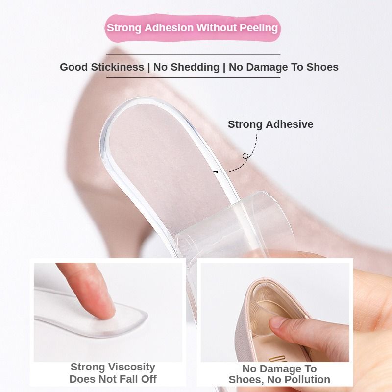 1pair Ultra-soft Silicone Heel Pads Foot Pads Heel Protector Stops Foot Heel Blisters Prevents Skin Rubbing Raw Reusable Cushion Long-lasting Foot Protection Heel Pain Women Shoe Adjust Shoe Size