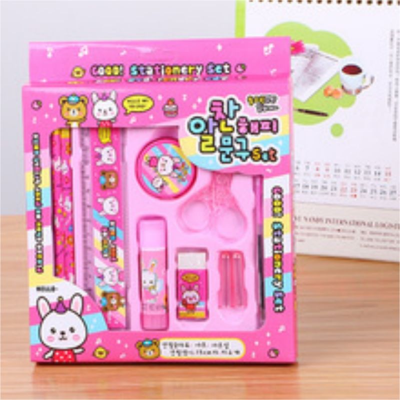 10-in-1 Cartoon Kids Stationery Set Perfect School Supplies Toddlers & Primary Students Stationery Fun Learning Gift Birthday/Back to School Prize Pencils Erasers Pencil sharpener Ruler Scissors Glue