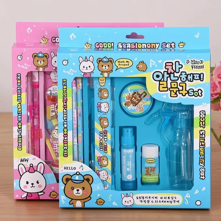 10-in-1 Cartoon Kids Stationery Set Perfect School Supplies Toddlers & Primary Students Stationery Fun Learning Gift Birthday/Back to School Prize Pencils Erasers Pencil sharpener Ruler Scissors Glue