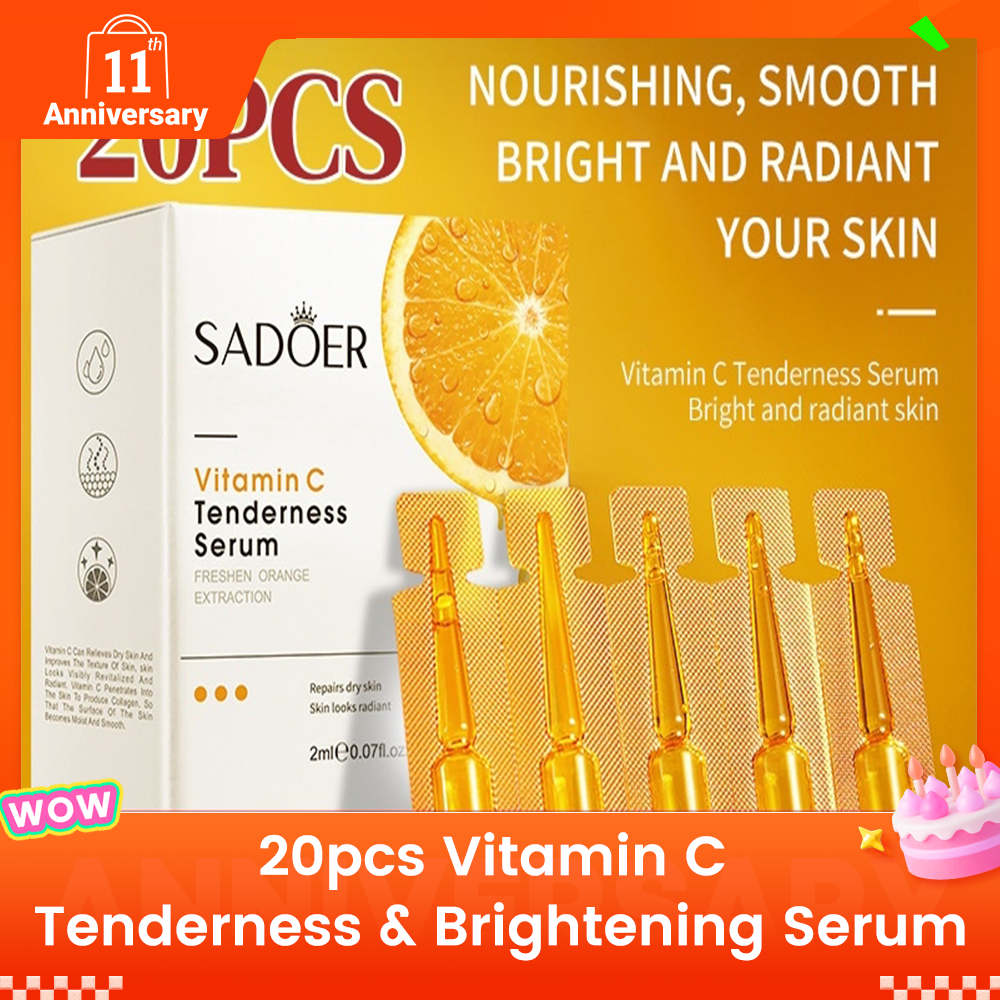 20pcs Vitamin C Serum-Sadoer Skin Care-Moisturize Hydrating Brightening Whitening Acne Treatment | Firming Anti-wrinkle Deeply Nourish Smooth Anti-dark Repair Skin | Salicylic Acid Niacinamide