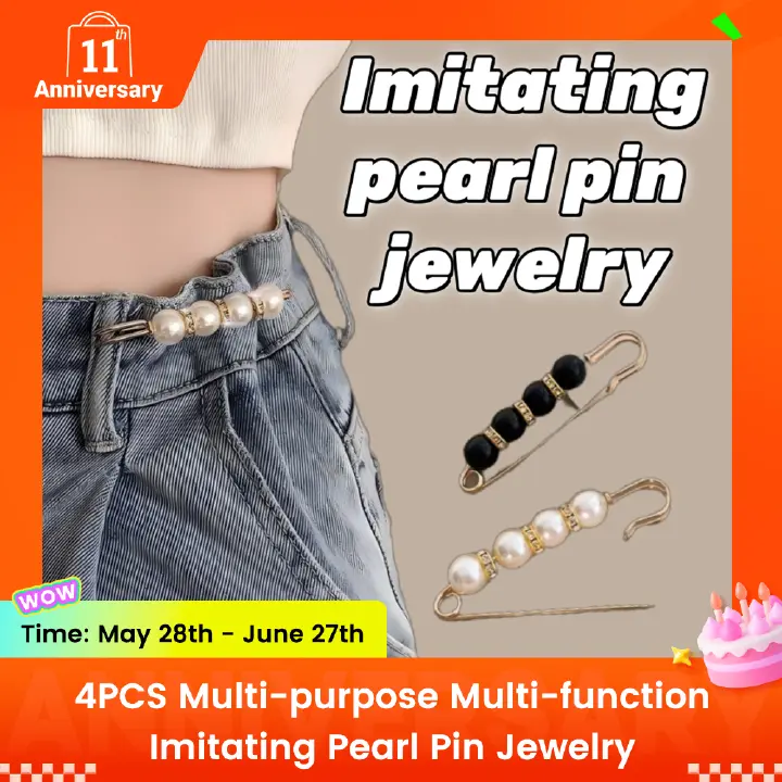 4pcs/6pcs Multi-purpose Multi-function Imitating Pearl Pin Jewelry, Waist Reduction,pearl Brooch Fixed Girth,decorating Various Clothes/trousers/shirt/dress