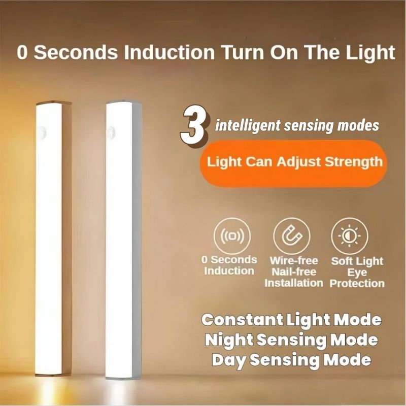 LED Motion Sensor Light - Induction Night Wall Lamp Strip | USB Charging Wireless Smart Light| Bedroom Cabinet Stairs Hallway Bathroom Kitchen Parlor Closet Wardrobe Entrance Ceiling Walls