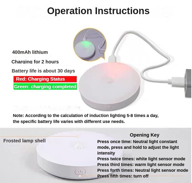 LED Motion Sensor Light - Induction Night Wall Lamp | USB Charging Wireless Smart Light| Bedroom Cabinet Stairs Hallway Bathroom Kitchen Parlor Closet Wardrobe Entrance Ceiling Walls