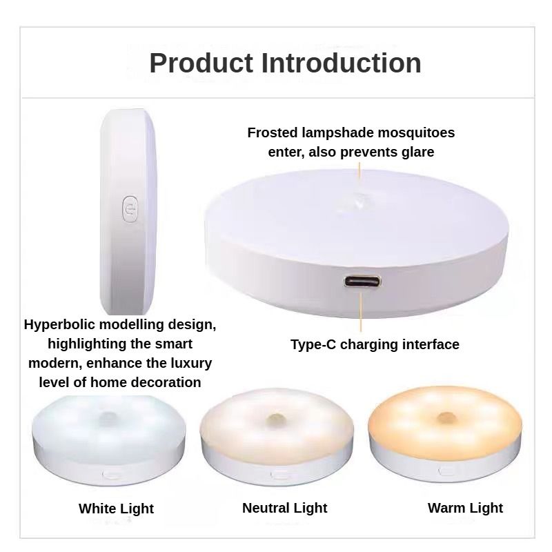 LED Motion Sensor Light - Induction Night Wall Lamp | USB Charging Wireless Smart Light| Bedroom Cabinet Stairs Hallway Bathroom Kitchen Parlor Closet Wardrobe Entrance Ceiling Walls