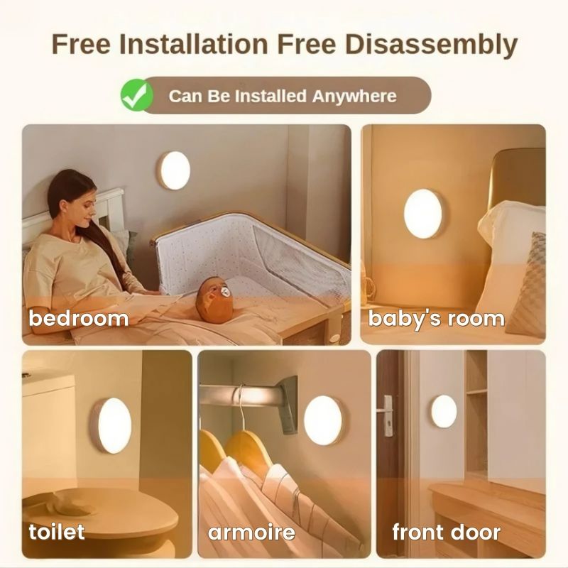 LED Motion Sensor Light - Induction Night Wall Lamp | USB Charging Wireless Smart Light| Bedroom Cabinet Stairs Hallway Bathroom Kitchen Parlor Closet Wardrobe Entrance Ceiling Walls