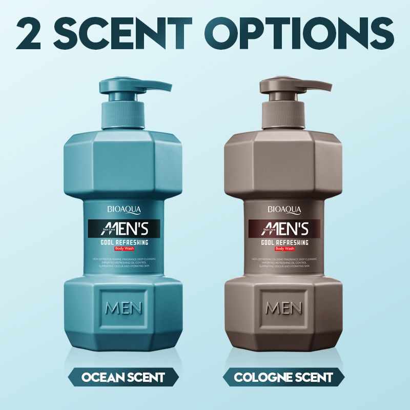 (1pc body wash +4 free bath sponges as a gift)SADOER 500ml OCEAN COOL Men's Body Wash Amino Acid Clean gently Nourishing skin Moisturizing Fragrance Shower Gel remove dirt Remove mites