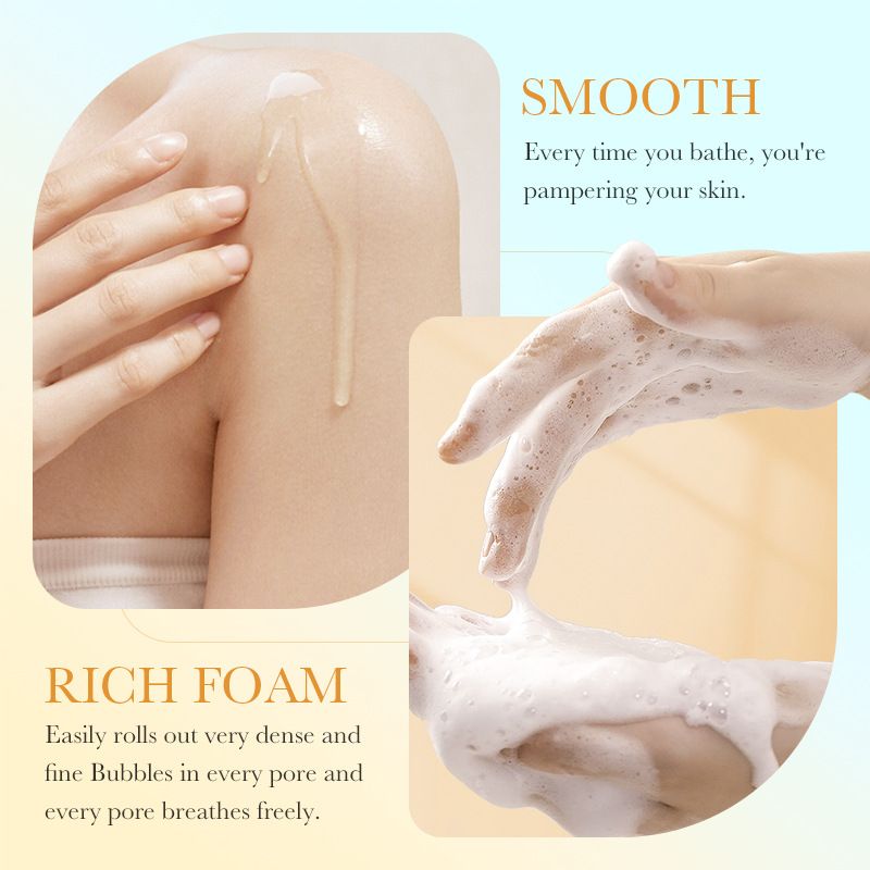 (4pcs free bath sponges as a gift) SADOER 520ml vitamin C WHITENING NOURISH REJUVENATION Body Wash Amino Acid Clean gently Nourishing skin Moisturizing Fragrance Shower Gel remove dirt Remove mites