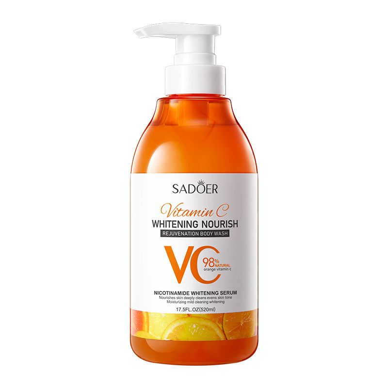 (4pcs free bath sponges as a gift) SADOER 520ml vitamin C WHITENING NOURISH REJUVENATION Body Wash Amino Acid Clean gently Nourishing skin Moisturizing Fragrance Shower Gel remove dirt Remove mites