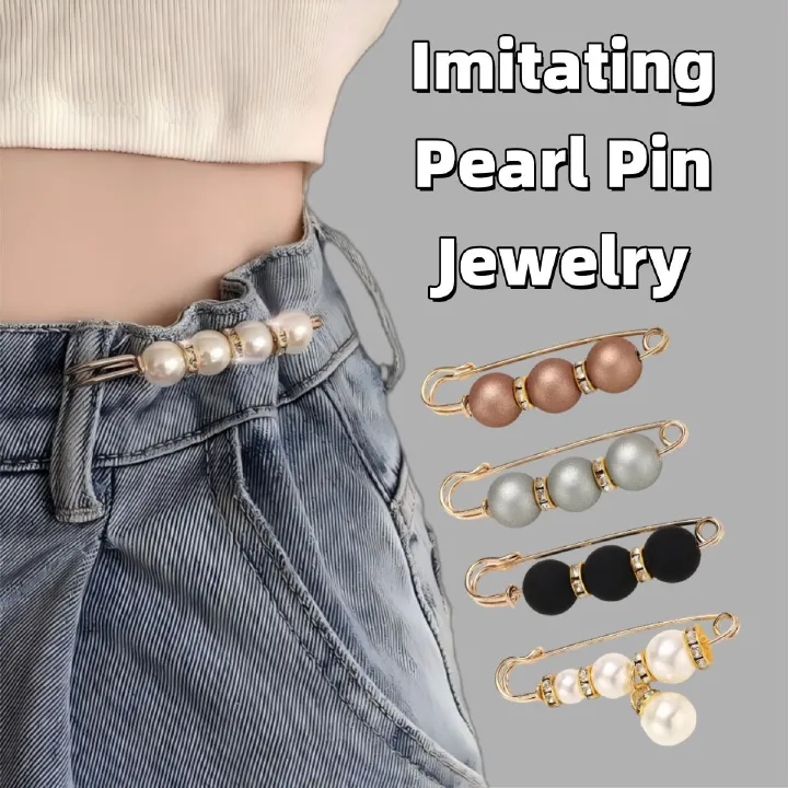 4PCS Multi-purpose Multi-function Imitating Pearl Pin Jewelry, Waist Reduction,pearl Brooch Fixed Girth,decorating Various Clothes/trousers/shirt/dress/sweater/shawl/pant /scarves/jackets/hats/handbag