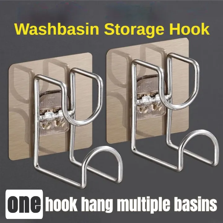 Basin Hook Stainless Steel Hook Bathroom Hook No Drill Basin Hanger  Hook Waterproof  Hook Adhesive  Hook Multi-basin Space Saving Heavy Duty Hook Strong Load-bearing Capacity Removable Hook