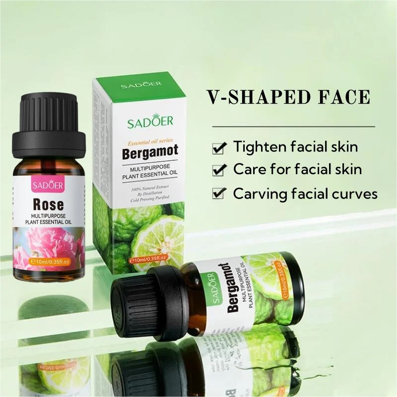 SADOER Face Slimming Essential Oil Skin Care Set Slim Facial Double Chin Jawline V-shaped Face Natural Firming Contouring Serum Anti-Bloating Puffiness Reduction Multi Functional Massage Comb
