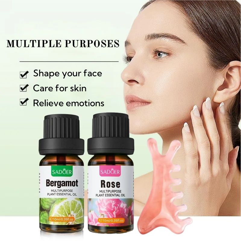 SADOER Face Slimming Essential Oil Skin Care Set Slim Facial Double Chin Jawline V-shaped Face Natural Firming Contouring Serum Anti-Bloating Puffiness Reduction Multi Functional Massage Comb
