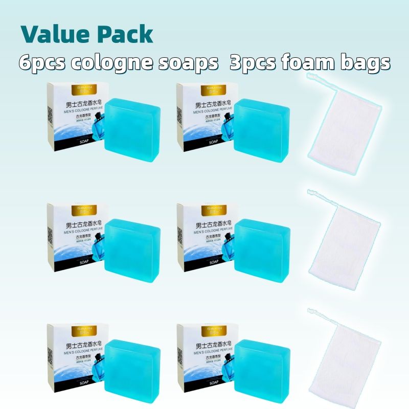 （6pcs+3pcs）cologne Soap Set Perfume Soap Wash Face Soap Wash Body Soap Man Soap Men Soap Fresh Refreshing Clears Pores Srink Pores Remove Acnes Free Gift Soap Bag Rich Lather No Waste Of Soap