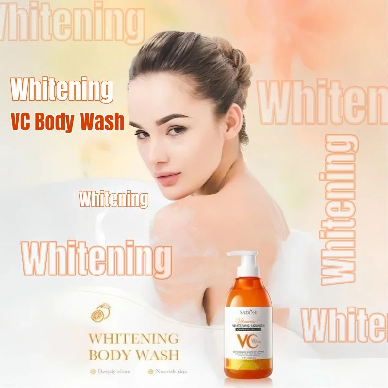 (4pcs free bath sponges as a gift) SADOER 520ml vitamin C WHITENING NOURISH REJUVENATION Body Wash Amino Acid Clean gently Nourishing skin Moisturizing Fragrance Shower Gel remove dirt Remove mites