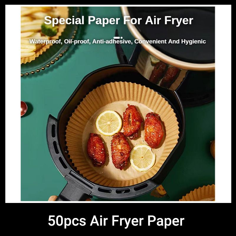 50pcs Air Fryer Paper Liner Disposable Airfryer Paper Mat Round Airfryer Paper Steamer Mat Baking Mats Air Fryer Accessories Oil-proof Non-stick Cook Tools Kitchen Oven Paper Baking Paper Microwave