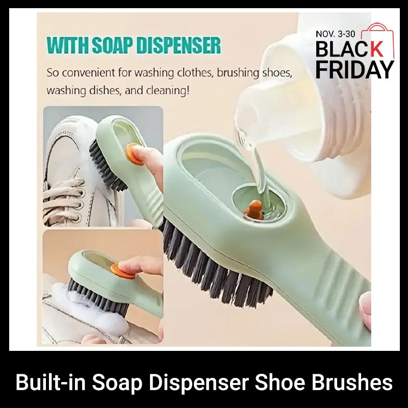 Built-in Soap Dispenser Shoe Brushes Refillable Press-to-Clean Brush Multifunctional Shoe Cleaning Brush Clothing brushes Soft Bristles Squeeze Soap Liquid Multi-Purpose Deep Cleaning