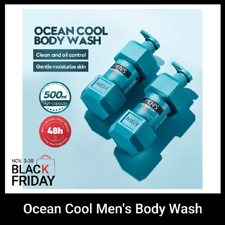 (4pcs free gift) SADOER 500ml Men's Body Wash OCEAN COOL  Amino Acid Clean gently Nourishing skin Moisturizing Fragrance Shower Gel remove dirt Remove mites