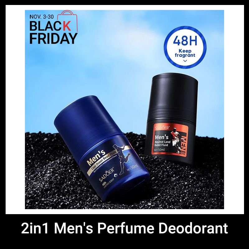 2pcs SADOER 2in1 men's perfume man deodorant stop sweating bead fluid- fresh cool sports perfume | cool ocean scent | oriental fragrance 48H long lasting anti sweat deodorizing refresh fragrant charm
