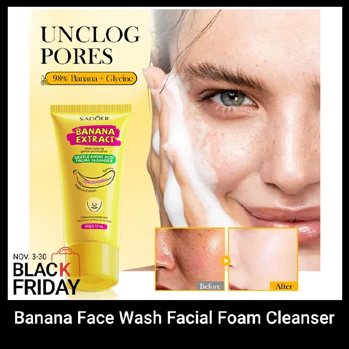 2pcs SADOR Banana Face Wash Facial Cleanser Foam Facial cleanser Foam Cleanser Skin Care Face Cleanser Amino Acid Brightening Oil Control Deep Pore Cleanser Sensitive Skin Ph Balanced Natural Skincare