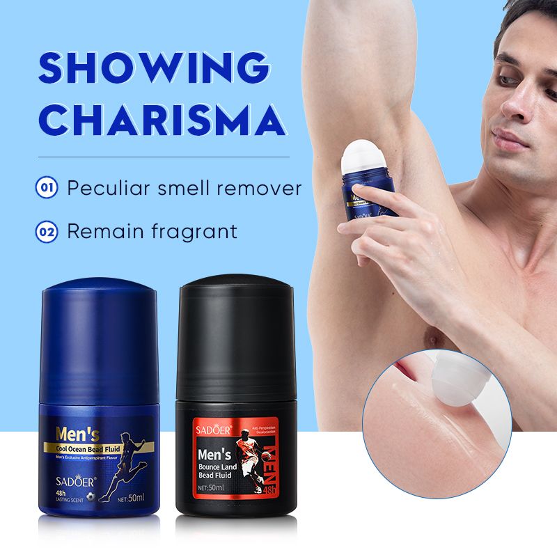 2pcs SADOER 2in1 men's perfume man deodorant stop sweating bead fluid- fresh cool sports perfume | cool ocean scent | oriental fragrance 48H long lasting anti sweat deodorizing refresh fragrant charm