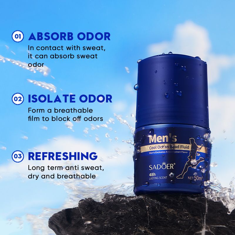 2pcs SADOER 2in1 men's perfume man deodorant stop sweating bead fluid- fresh cool sports perfume | cool ocean scent | oriental fragrance 48H long lasting anti sweat deodorizing refresh fragrant charm