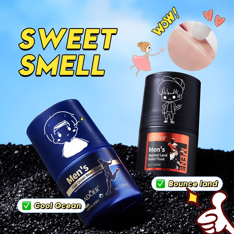 2pcs SADOER 2in1 men's perfume man deodorant stop sweating bead fluid- fresh cool sports perfume | cool ocean scent | oriental fragrance 48H long lasting anti sweat deodorizing refresh fragrant charm