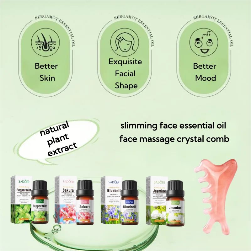 SADOER Face Slimming Essential Oil Skin Care Set Slim Facial Double Chin Jawline V-shaped Face Natural Firming Contouring Serum Anti-Bloating Puffiness Reduction Multi Functional Massage Comb