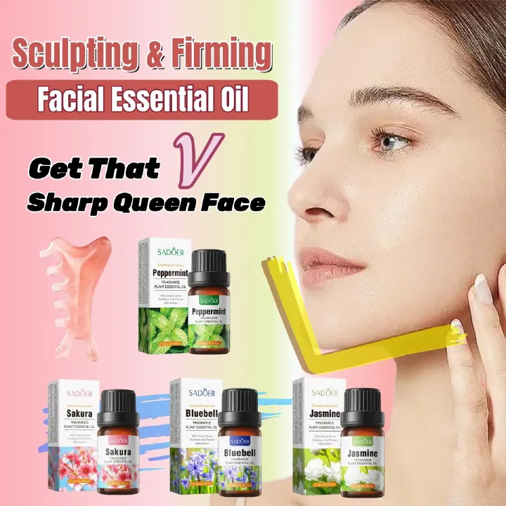 SADOER Face Slimming Essential Oil Skin Care Set Slim Facial Double Chin Jawline V-shaped Face Natural Firming Contouring Serum Anti-Bloating Puffiness Reduction Multi Functional Massage Comb