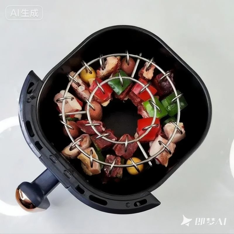 Air Fryer Grill & Rack Set Grill Gridiron Home Griller BBQ Grill Barbecue Grill Veggies Rust Proof Stainless Steel Skewer Rack 24pcs Skewer Grill Hanging Circular Oven Grill Rack Meet Beef Chicken