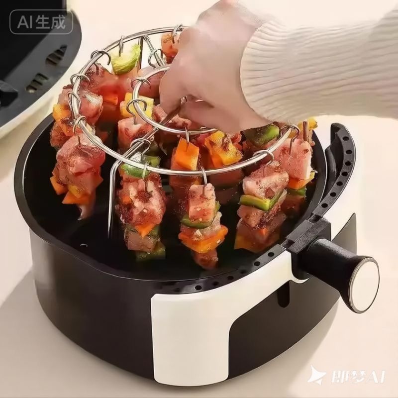 Air Fryer Grill & Rack Set Grill Gridiron Home Griller BBQ Grill Barbecue Grill Veggies Rust Proof Stainless Steel Skewer Rack 24pcs Skewer Grill Hanging Circular Oven Grill Rack Meet Beef Chicken